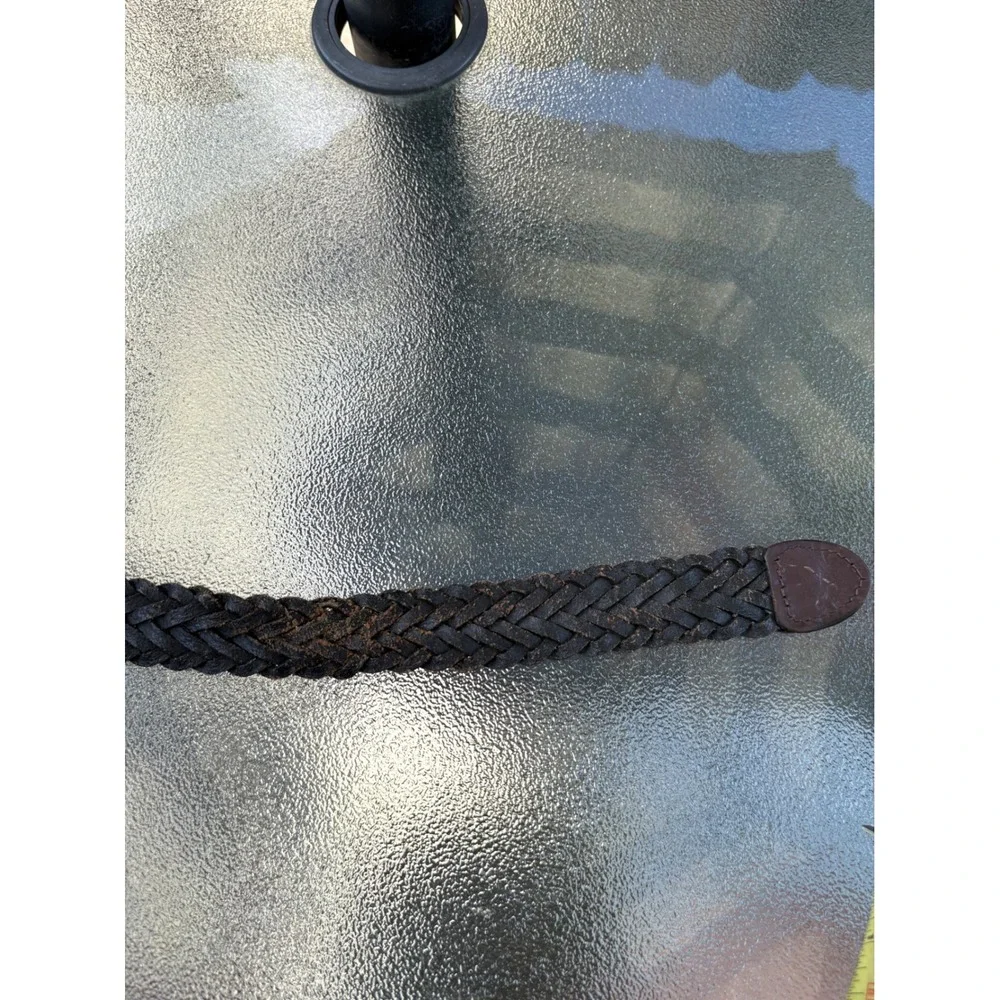 Dark Brown Braided Genuine Leather Belt Gold Tone Buckle Size L 28-30 31412